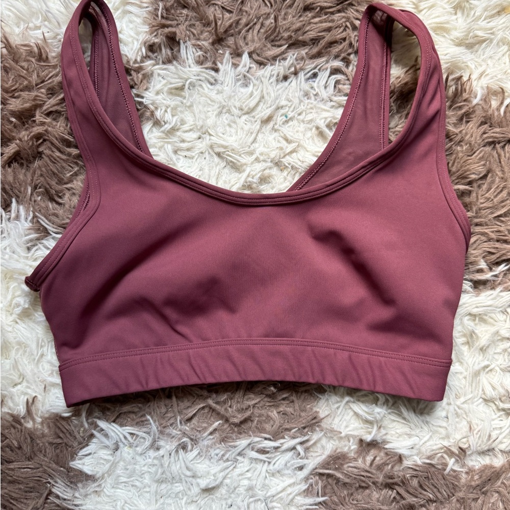 Aerie Pink Sports Bra with Wide Straps and Scoop Neckline